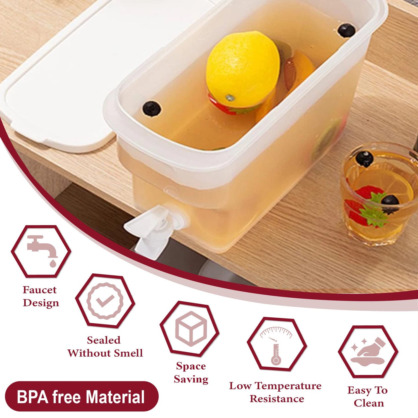 Beverage Dispenser for Fridge Plastic Hands-Free Beverage Dispenser Juice Dispenser for fridge Lemonade Container With Bonus Tap Automatic Drink Dispenser - 0.92 Gallon