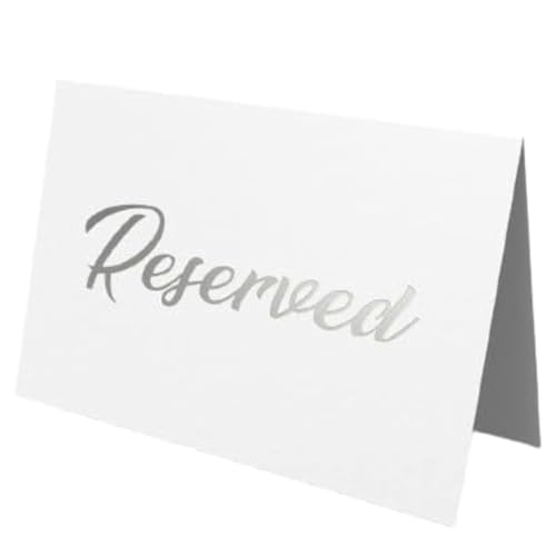 25 Pack SILVER Reserved Table Cards for Wedding With SILVER Foiled Letters- Seating Signs for Chairs Church Pews Double Sided Signs Tent Reservation Cards Celebration Accessories"5.5 * 3