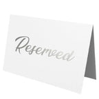 25 Pack SILVER Reserved Table Cards for Wedding With SILVER Foiled Letters- Seating Signs for Chairs Church Pews Double Sided Signs Tent Reservation Cards Celebration Accessories"5.5 * 3