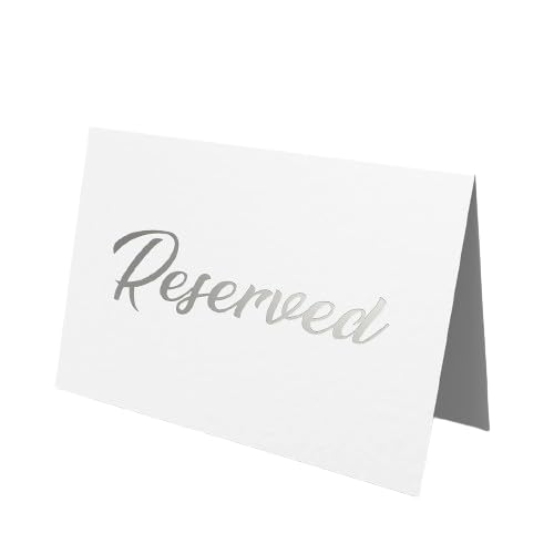 25 Pack SILVER Reserved Table Cards for Wedding With SILVER Foiled Letters- Seating Signs for Chairs Church Pews Double Sided Signs Tent Reservation Cards Celebration Accessories"5.5 * 3