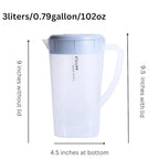 3 Litre/0.79 Gallon Plastic Pitcher with LidBPA-FREE Eco-Friendly juice containers with lids Water Jug for Hot/Cold Juice Beverage Ice Tea Kettle 102 oz Transparent