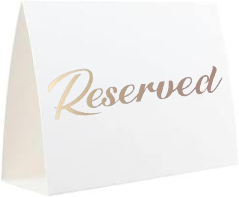 25 Pack Gold Reserved Table Cards for Wedding with Gold Foiled Letters- Seating Signs for Chairs Church Pews Double Sided Signs Tent Reservation Cards Celebration Accessories" (Set of 25, White)