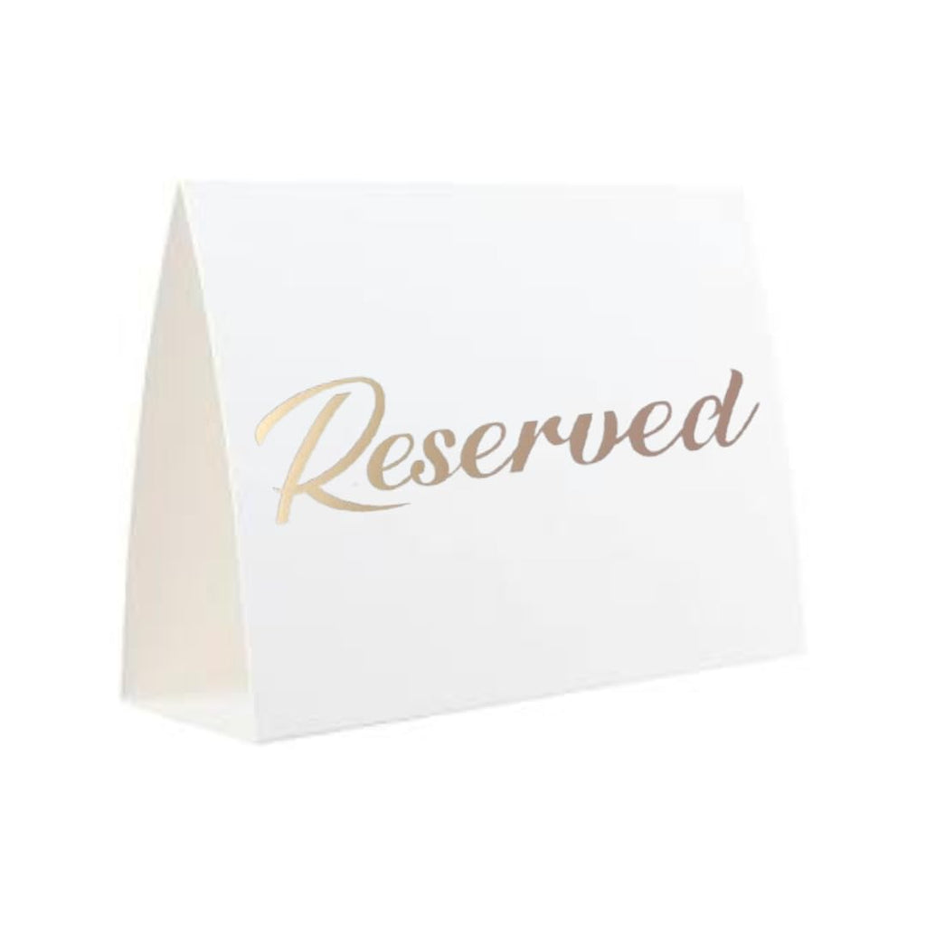 25 Pack Gold Reserved Table Cards for Wedding with Gold Foiled Letters- Seating Signs for Chairs Church Pews Double Sided Signs Tent Reservation Cards Celebration Accessories" (Set of 25, White)