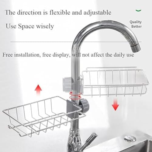BEZAZZLED Stainless Steel Sponge Holder Over Faucet Kitchen Sink, Caddy Organizer, Detachable Dish Cloth Rack Hanging Drain Rack for Bathroom, Scrubbers, Soap, Chrome