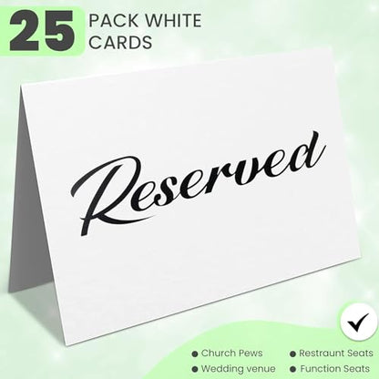 BEZAZZLED 25 Pack Black Reserved Table Cards for Wedding - Seating Signs Tent,Church Pews Reservation Double Sided Cards Celebration Accessories"5.5 * 3
