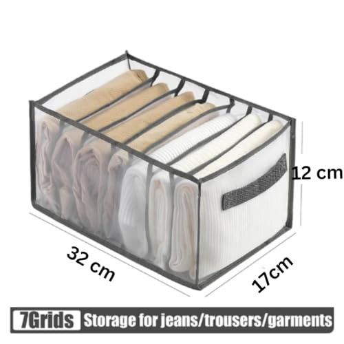 Wardrobe Clothes Organizer, 7 Grids Washable Portable Closet Organizer Mesh Separation Storage Box Foldable Closet Drawer, Scarves, Leggings, Skirts, T-shirts, Jeans,