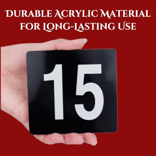 BEZAZZLED Table Numbers Double Sided Restaurant Wedding Plastic Table Number Tent Cards Signs for Party Banquets Wedding Reception, Foodservice Double Side Plastic Table Numbers, 4" x 4" White on Black