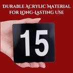 BEZAZZLED Table Numbers Double Sided Restaurant Wedding Plastic Table Number Tent Cards Signs for Party Banquets Wedding Reception, Foodservice Double Side Plastic Table Numbers, 4" x 4" White on Black