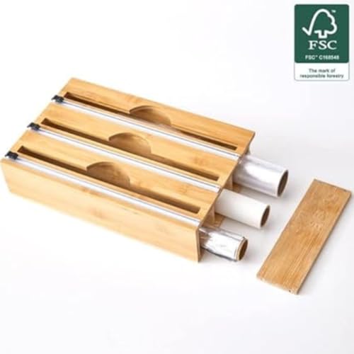 BEZAZZLED Bamboo Drawer Ziplock Bag Storage And Bamboo Foil and Plastic Wrap Organizers,Bamboo Foil pack in one box.Foil organizer Storage Holder for 12" Roll and Drawer Ziplock 4(p