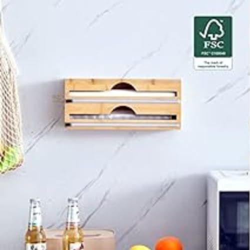 BEZAZZLED Bamboo Drawer Ziplock Bag Storage And Bamboo Foil and Plastic Wrap Organizers,Bamboo Foil pack in one box.Foil organizer Storage Holder for 12" Roll and Drawer Ziplock 4(p