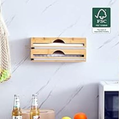 BEZAZZLED Bamboo Drawer Ziplock Bag Storage And Bamboo Foil and Plastic Wrap Organizers,Bamboo Foil pack in one box.Foil organizer Storage Holder for 12" Roll and Drawer Ziplock 4(p