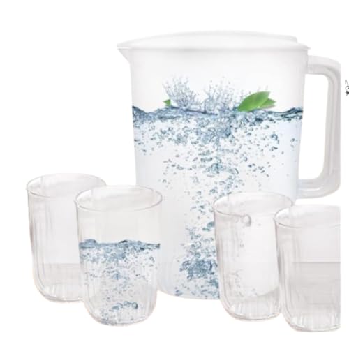 "BPA-Free2 litres Plastic Water Pitcher with Lid and Set of 4 Cups -plastic pitcher, juice containers with lid.water jug and 4 cups. 0.52 gallon pitcher with cups.tea pitcher,hot/cold water pitcher