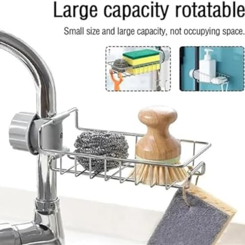 BEZAZZLED Stainless Steel Sponge Holder Over Faucet Kitchen Sink, Caddy Organizer, Detachable Dish Cloth Rack Hanging Drain Rack for Bathroom, Scrubbers, Soap, Chrome