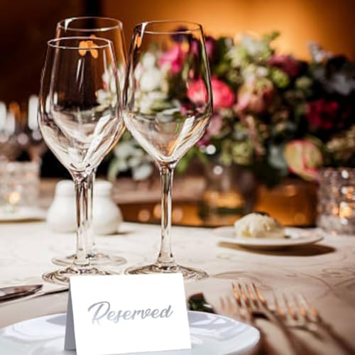 25 Pack SILVER Reserved Table Cards for Wedding With SILVER Foiled Letters- Seating Signs for Chairs Church Pews Double Sided Signs Tent Reservation Cards Celebration Accessories"5.5 * 3
