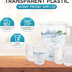 "BPA-Free2 litres Plastic Water Pitcher with Lid and Set of 4 Cups -plastic pitcher, juice containers with lid.water jug and 4 cups. 0.52 gallon pitcher with cups.tea pitcher,hot/cold water pitcher