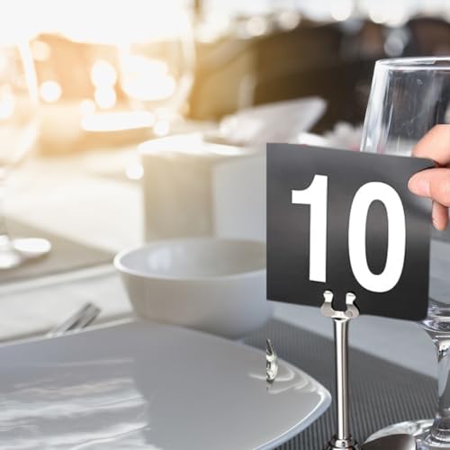 BEZAZZLED Table Numbers Double Sided Restaurant Wedding Plastic Table Number Tent Cards Signs for Party Banquets Wedding Reception, Foodservice Double Side Plastic Table Numbers, 4" x 4" White on Black