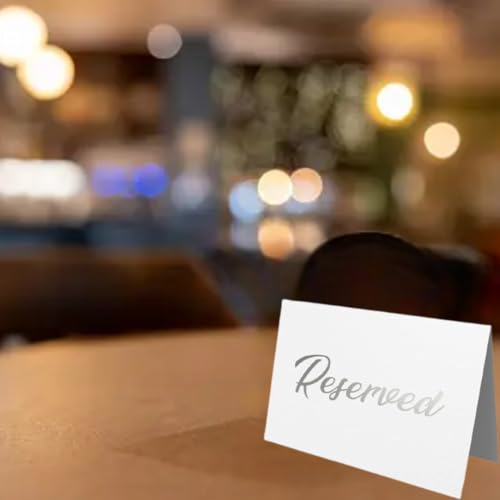 25 Pack SILVER Reserved Table Cards for Wedding With SILVER Foiled Letters- Seating Signs for Chairs Church Pews Double Sided Signs Tent Reservation Cards Celebration Accessories"5.5 * 3