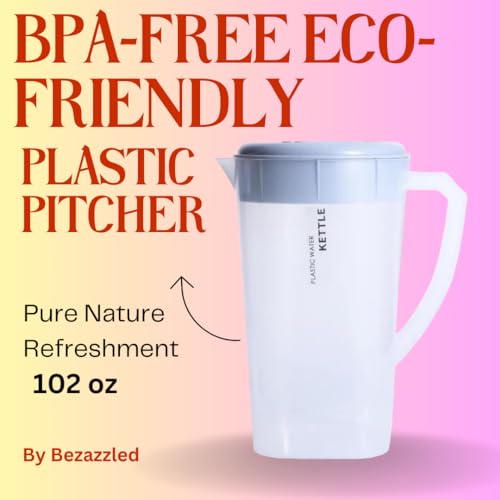 3 Litre/0.79 Gallon Plastic Pitcher with LidBPA-FREE Eco-Friendly juice containers with lids Water Jug for Hot/Cold Juice Beverage Ice Tea Kettle 102 oz Transparent