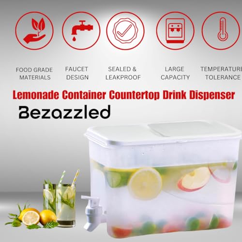BEZAZZLED Beverage Dispenser for Fridge Juice Jug for Refrigerator Plastic Hands-Free Beverage, Juice Dispenser for fridge Lemonade Container Countertop Drink Dispenser with Spigot- 1 Gallon