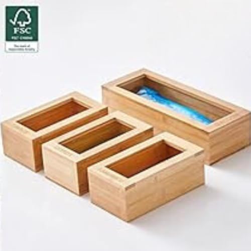 BEZAZZLED Bamboo Drawer Ziplock Bag Storage And Bamboo Foil and Plastic Wrap Organizers,Bamboo Foil pack in one box.Foil organizer Storage Holder for 12" Roll and Drawer Ziplock 4(p