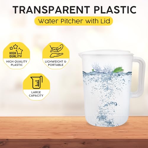 2 litres plastic pitcher, the perfect water jug or iced tea dispenser,tea pitcher, juice containers with lids, water pither with lid, carafe,water pitcher 0.52 gallon pitcher.