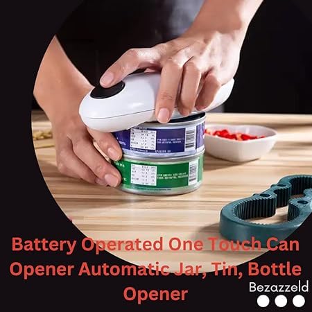 BEZAZZLED Auto Electric Can Opener, Hands-Free, Smooth Edge Automatic Electric Can Opener, Food-Safe, Battery Operated, White