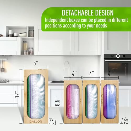 BEZAZZLED Bag Storage Organizer for Kitchen Drawer, Bamboo Organizer, Compatible with Gallon, Quart, Sandwich and Snack Variety Size Bag (1 Box 4 Slots)
