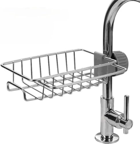BEZAZZLED Stainless Steel Sponge Holder Over Faucet Kitchen Sink, Caddy Organizer, Detachable Dish Cloth Rack Hanging Drain Rack for Bathroom, Scrubbers, Soap, Chrome