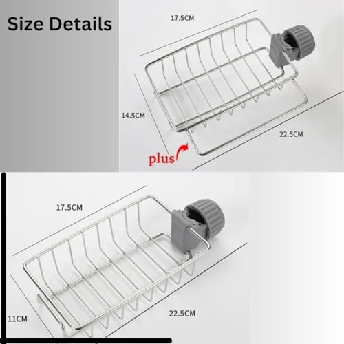BEZAZZLED Stainless Steel Sponge Holder Over Faucet Kitchen Sink, Caddy Organizer, Detachable Dish Cloth Rack Hanging Drain Rack for Bathroom, Scrubbers, Soap, Chrome