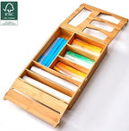 BEZAZZLED Bamboo Drawer Ziplock Bag Storage And Bamboo Foil and Plastic Wrap Organizers,Bamboo Foil pack in one box.Foil organizer Storage Holder for 12" Roll and Drawer Ziplock 4(p