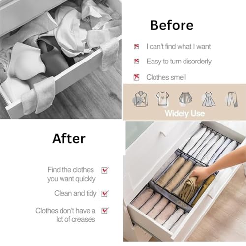 Wardrobe Clothes Organizer, 7 Grids Washable Portable Closet Organizer Mesh Separation Storage Box Foldable Closet Drawer, Scarves, Leggings, Skirts, T-shirts, Jeans,