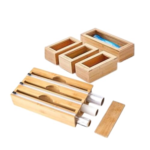 BEZAZZLED Bamboo Drawer Ziplock Bag Storage And Bamboo Foil and Plastic Wrap Organizers,Bamboo Foil pack in one box.Foil organizer Storage Holder for 12" Roll and Drawer Ziplock 4(p