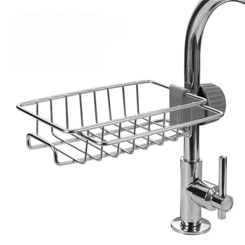BEZAZZLED Stainless Steel Sponge Holder Over Faucet Kitchen Sink, Caddy Organizer, Detachable Dish Cloth Rack Hanging Drain Rack for Bathroom, Scrubbers, Soap, Chrome