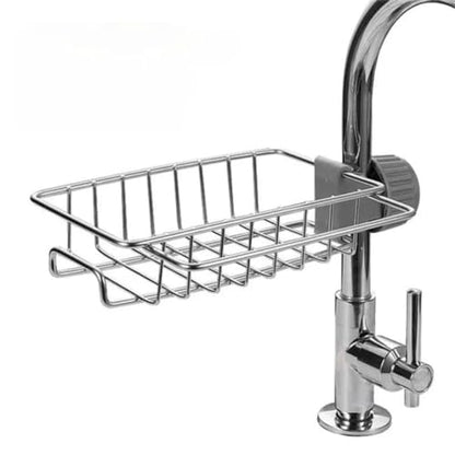 BEZAZZLED Stainless Steel Sponge Holder Over Faucet Kitchen Sink, Caddy Organizer, Detachable Dish Cloth Rack Hanging Drain Rack for Bathroom, Scrubbers, Soap, Chrome