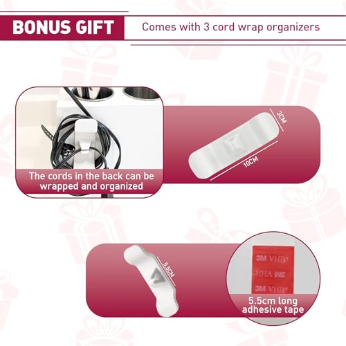 BEZAZZLED White Hair Dryer Holder, Wooden Countertop Hair Accessories Organizer For Bathroom, Blow Dryer Holder. Hair Appliance Holder, Storage Stand for Makeup Toiletries with Cord Wrap Organizer