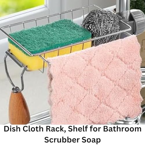 BEZAZZLED Stainless Steel Sponge Holder Over Faucet Kitchen Sink, Caddy Organizer, Detachable Dish Cloth Rack Hanging Drain Rack for Bathroom, Scrubbers, Soap, Chrome