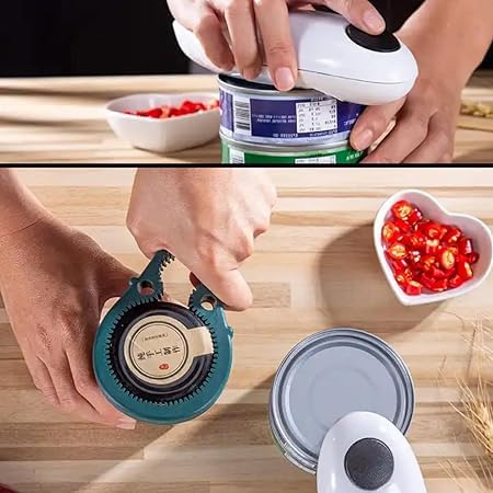 BEZAZZLED Auto Electric Can Opener, Hands-Free, Smooth Edge Automatic Electric Can Opener, Food-Safe, Battery Operated, White