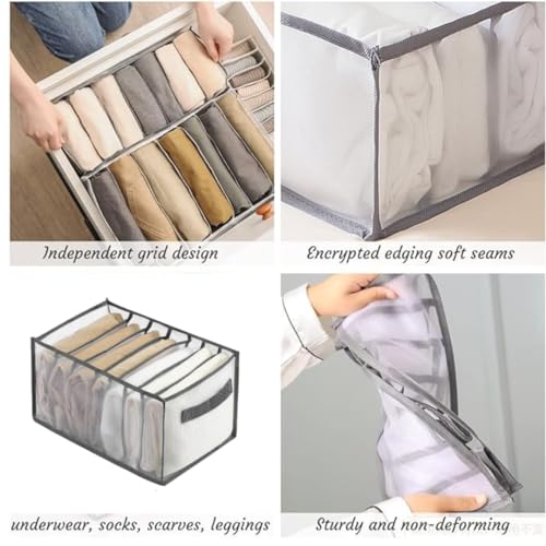 Wardrobe Clothes Organizer, 7 Grids Washable Portable Closet Organizer Mesh Separation Storage Box Foldable Closet Drawer, Scarves, Leggings, Skirts, T-shirts, Jeans,