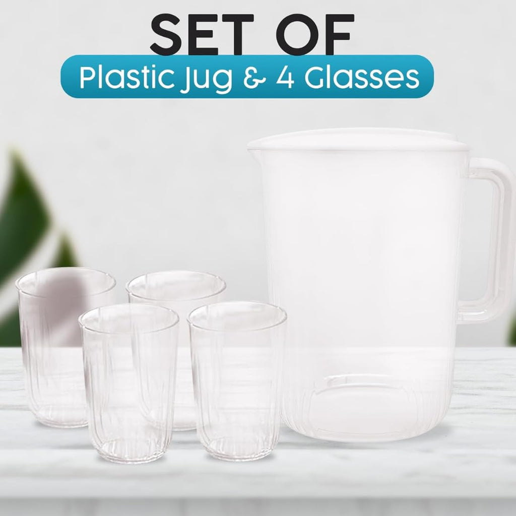 "BPA-Free2 litres Plastic Water Pitcher with Lid and Set of 4 Cups -plastic pitcher, juice containers with lid.water jug and 4 cups. 0.52 gallon pitcher with cups.tea pitcher,hot/cold water pitcher