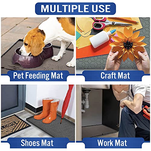 Under Sink Mats for Kitchen Cabinets and Bathroom Sinks 34" x 22" Flexible Silicone Under Sink Liner with Drain Hole Thick Rubber Mat that Protects Cabinet from Sink Leak with bonus Faucet Drip Mat