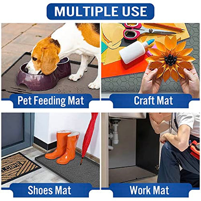 Under Sink Mats for Kitchen Cabinets and Bathroom Sinks 34" x 22" Flexible Silicone Under Sink Liner with Drain Hole Thick Rubber Mat that Protects Cabinet from Sink Leak with bonus Faucet Drip Mat