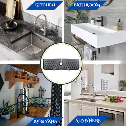 BEZAZZLED Under Sink Mats for Kitchen Cabinets and Bathroom Sinkswith Bonus Faucet Drip Mat 34" x 22" Flexible Silicone Under Sink Liner with Drain Hole Thick Rubber Mat