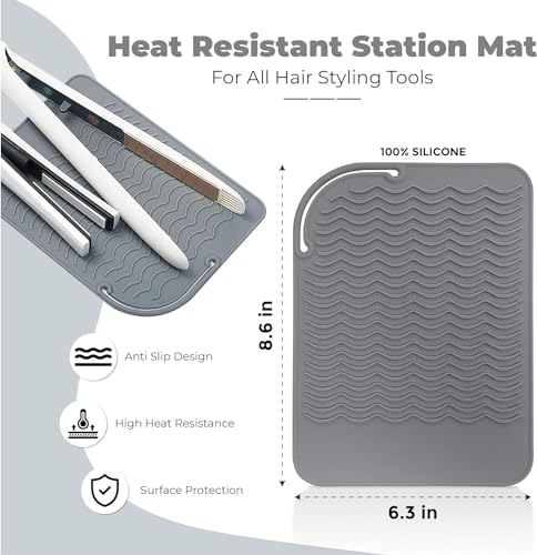 BEZAZZLED Silicone Hair Tool Holder & Heat Mat - Heat Resistant Mat for Hair Tools, Flat Iron, Curling Iron, Anti Heat Pad for Hair Straighteners - Professional Soft Rubber Pad & Flat Iron Cover
