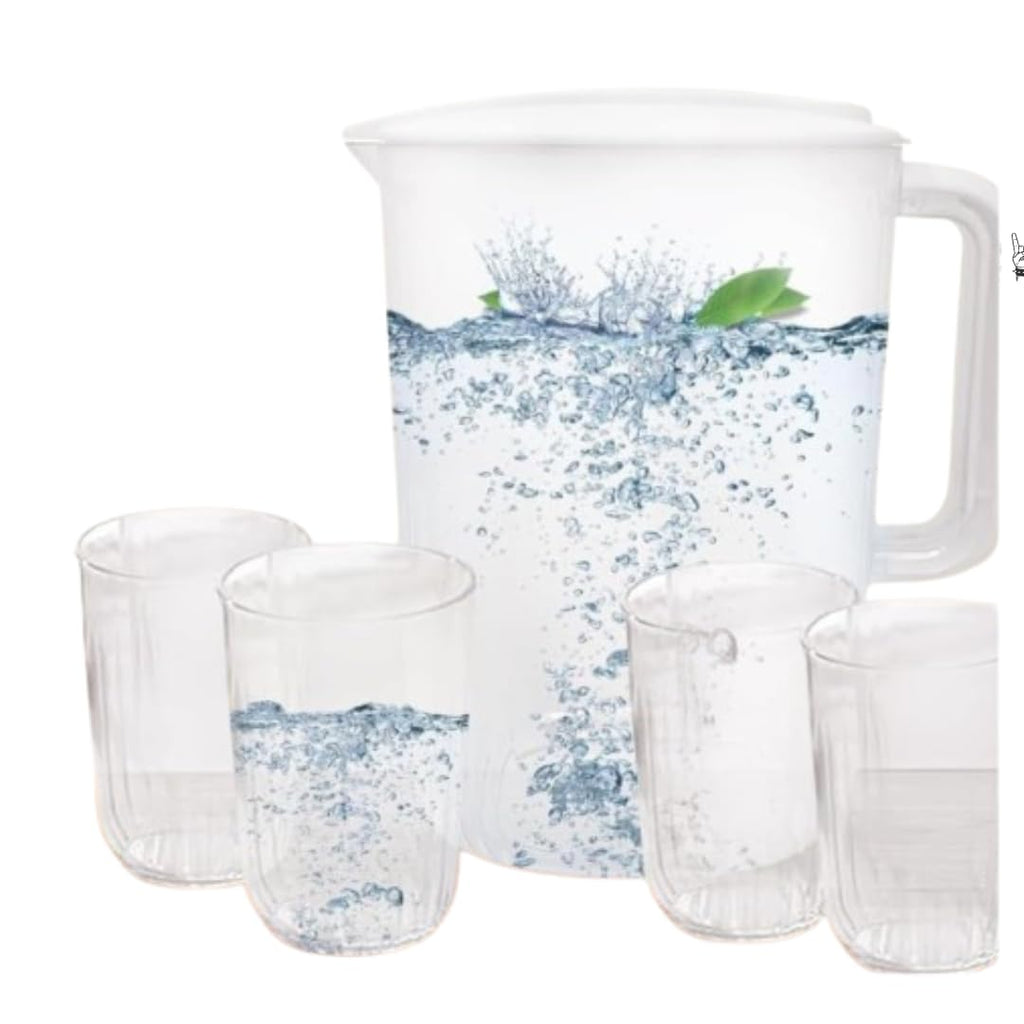 "BPA-Free2 litres Plastic Water Pitcher with Lid and Set of 4 Cups -plastic pitcher, juice containers with lid.water jug and 4 cups. 0.52 gallon pitcher with cups.tea pitcher,hot/cold water pitcher