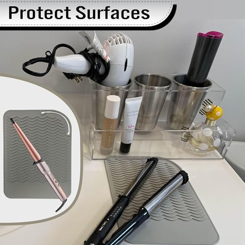 BEZAZZLED Silicone Hair Tool Holder & Heat Mat - Heat Resistant Mat for Hair Tools, Flat Iron, Curling Iron, Anti Heat Pad for Hair Straighteners - Professional Soft Rubber Pad & Flat Iron Cover