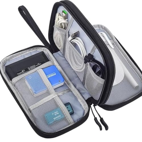 Travel Cable Organizer Pouch Electronic Accessories Carry Case Portable Waterproof Double Layers All-in-One Storage Bag for Cord, Charger, Phone, Earphone