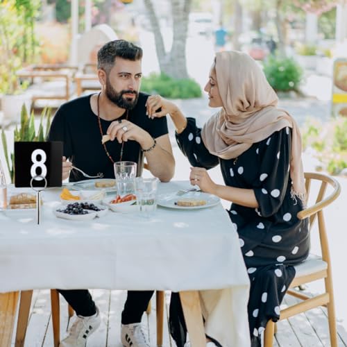 BEZAZZLED Table Numbers Double Sided Restaurant Wedding Plastic Table Number Tent Cards Signs for Party Banquets Wedding Reception, Foodservice Double Side Plastic Table Numbers, 4" x 4" White on Black