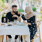 BEZAZZLED Table Numbers Double Sided Restaurant Wedding Plastic Table Number Tent Cards Signs for Party Banquets Wedding Reception, Foodservice Double Side Plastic Table Numbers, 4" x 4" White on Black