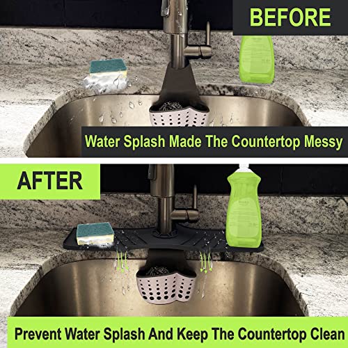 Under Sink Mats for Kitchen Cabinets and Bathroom Sinks 34" x 22" Flexible Silicone Under Sink Liner with Drain Hole Thick Rubber Mat that Protects Cabinet from Sink Leak with bonus Faucet Drip Mat