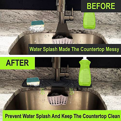 Under Sink Mats for Kitchen Cabinets and Bathroom Sinks 34" x 22" Flexible Silicone Under Sink Liner with Drain Hole Thick Rubber Mat that Protects Cabinet from Sink Leak with bonus Faucet Drip Mat